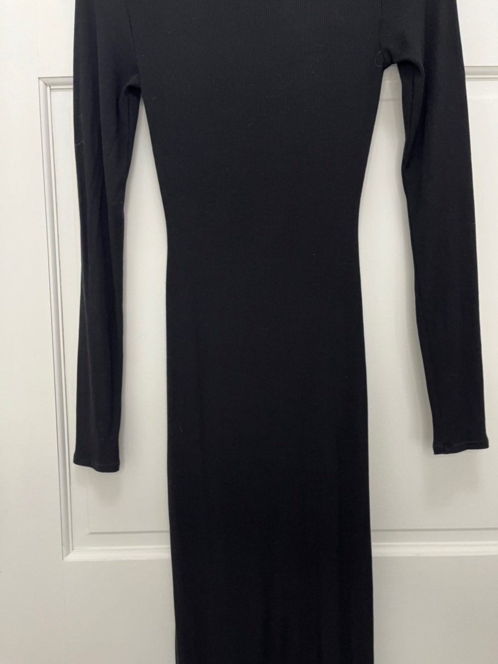 Skims Scoop Neck Black Long Sleeve Ribbed Knit Maxi Dress - Size Small - Picture 9 of 10